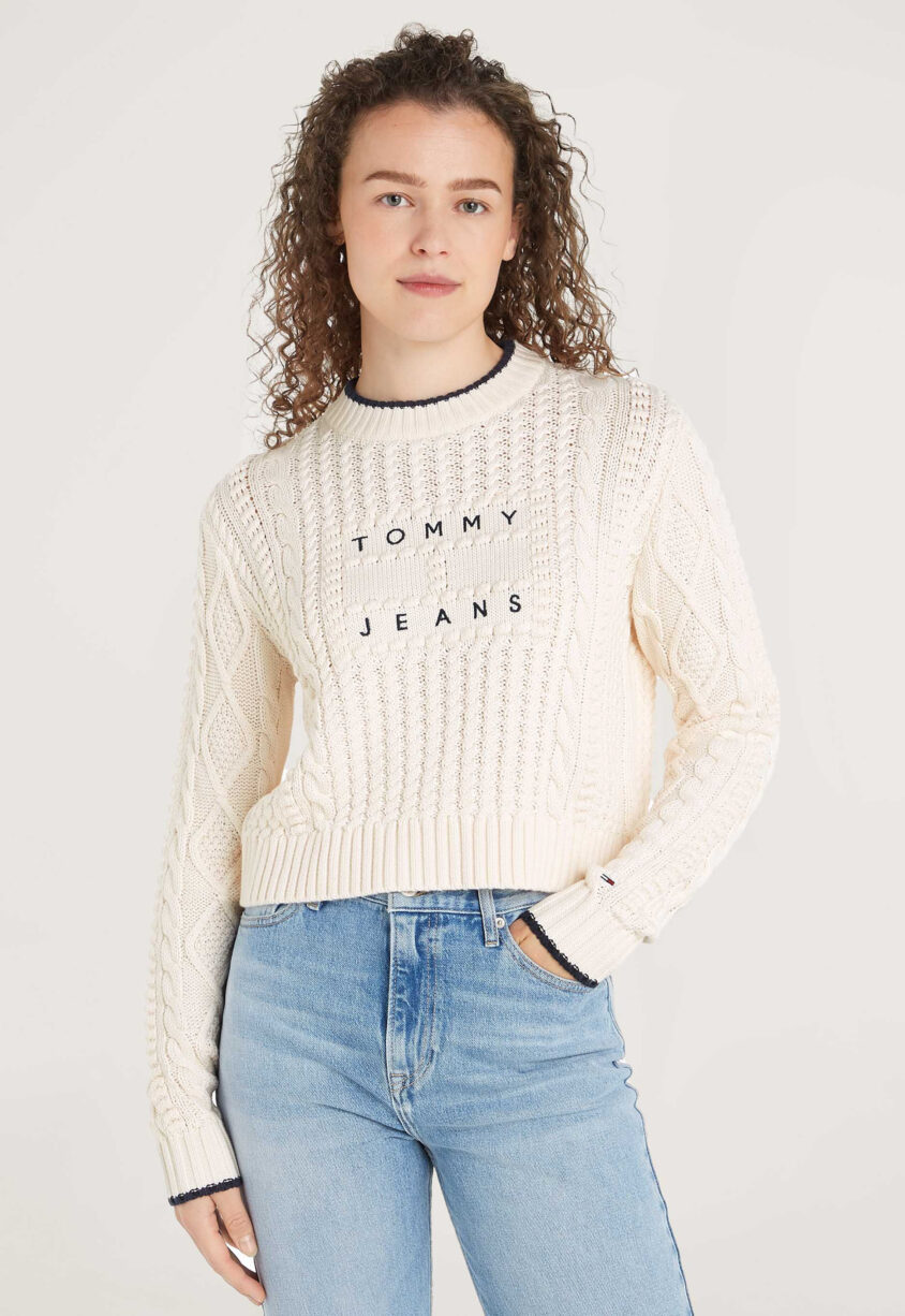 Tommy Jeans Bubble Cable Flag Crew Trui