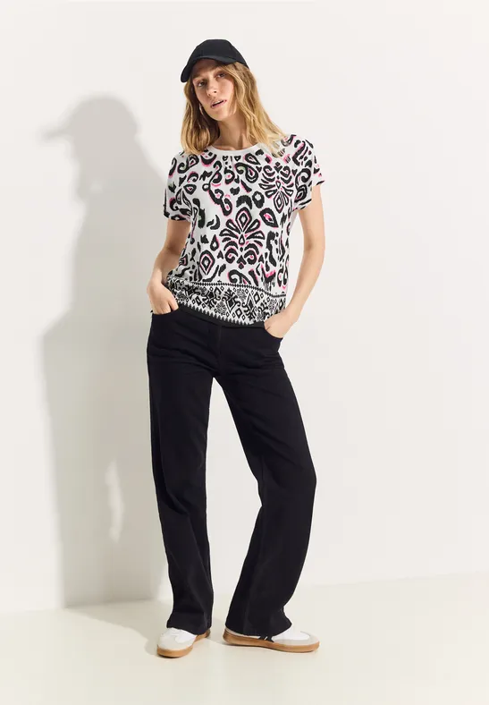 T-shirt in materiaalmix