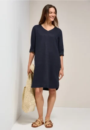 Linnen jurk met V-hals