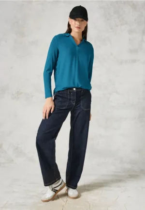 Blouse shirt met materiaalmix