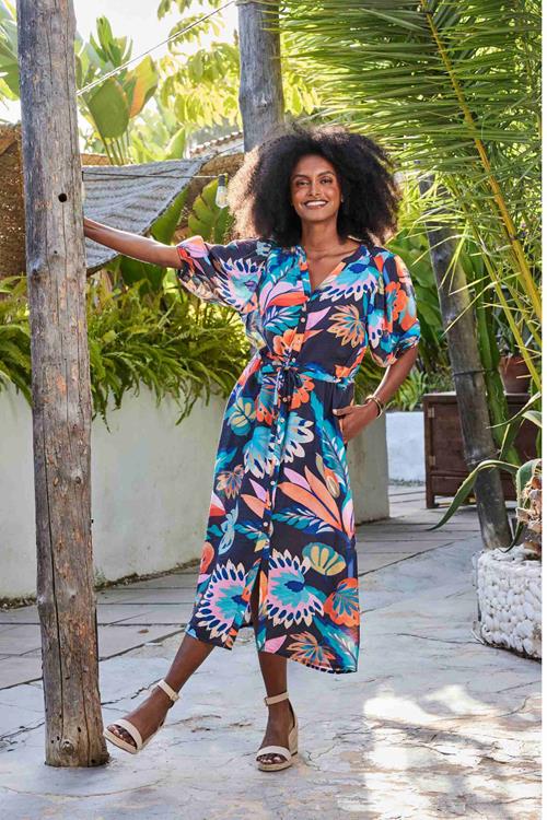 Dress Lina Blue Tropicalia print - Afbeelding 2