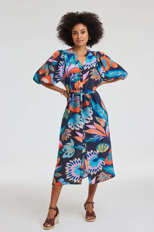 Dress Lina Blue Tropicalia print
