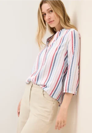 Gestreepte blouse met gespleten hals