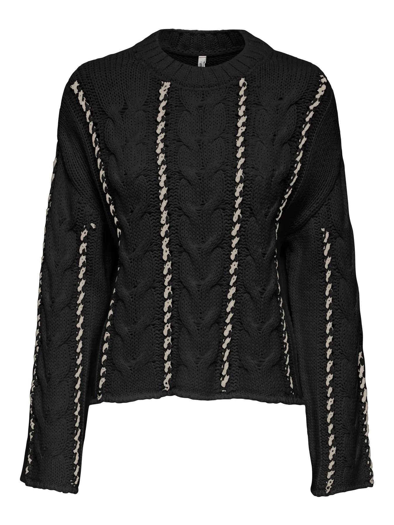 Only Onltessa Ls Cabel Stitch O-neck Cc Knt Trui 4853327 Black Birch Melange