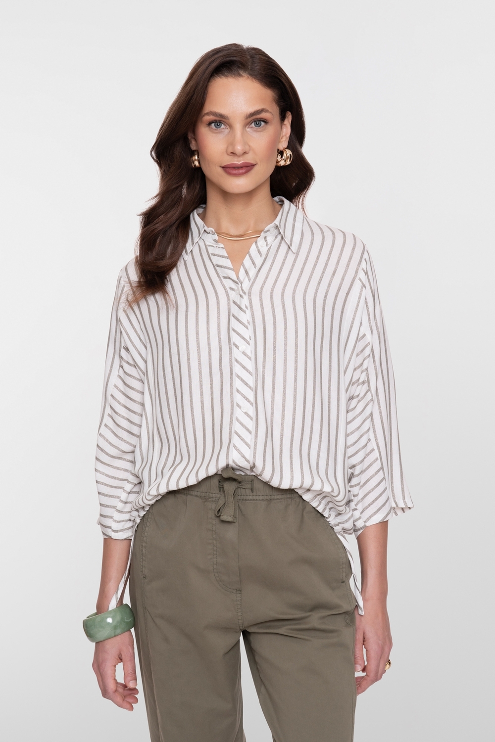 Geisha Blouse Lurex Stripes 63131-99 Blouse 10 Off-white/silver