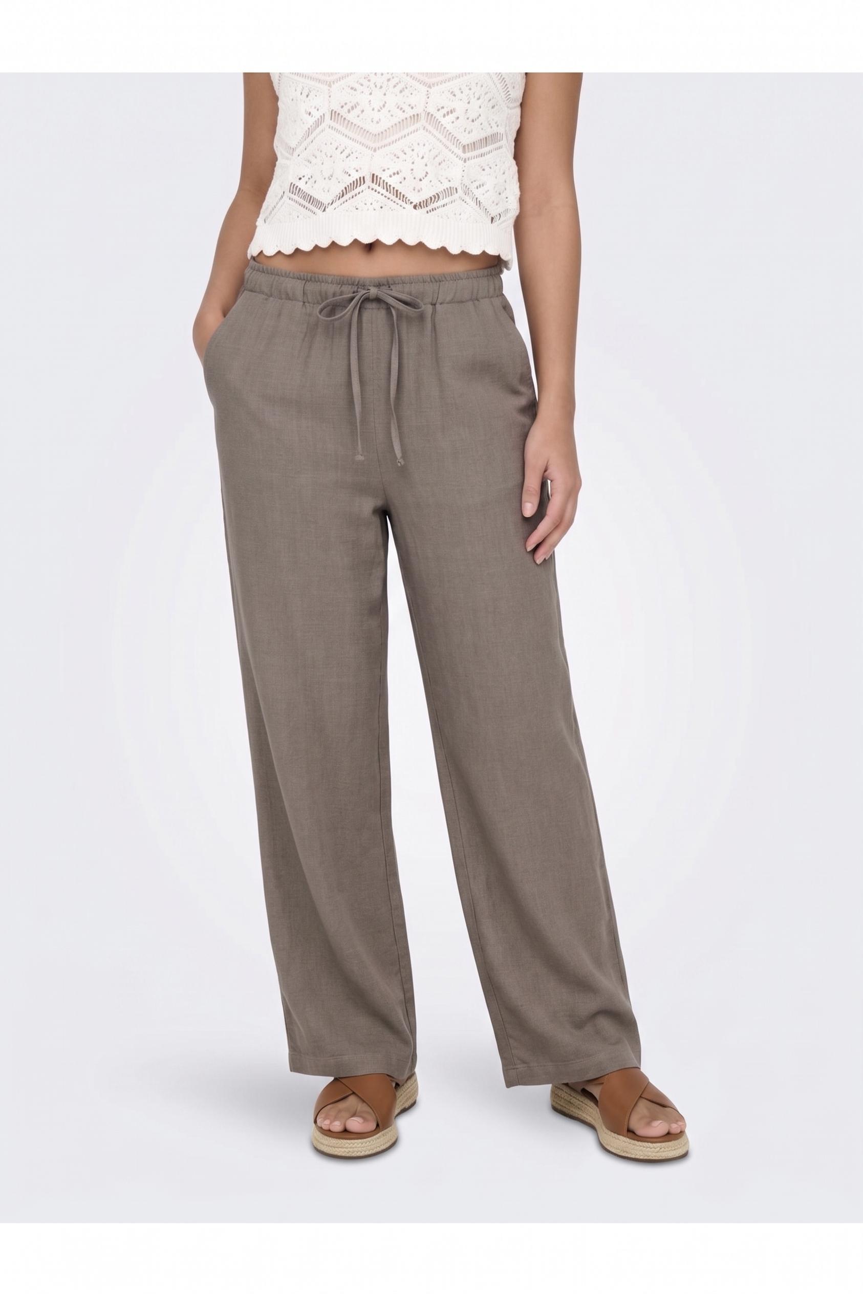 Only Onlsiesta Mw Pull-up Linen Bl Pnt Noos Broek Walnut
