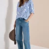 3/4-mouwen blouse met gespleten hals en glitter