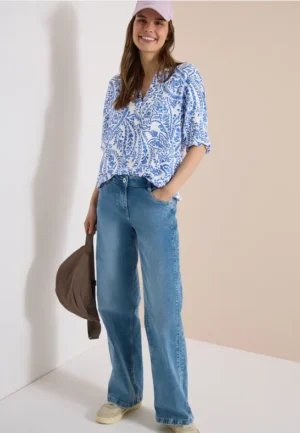 3/4-mouwen blouse met gespleten hals en glitter