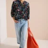 3/4-mouwen blouse met gespleten hals en print