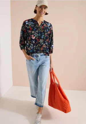 3/4-mouwen blouse met gespleten hals en print