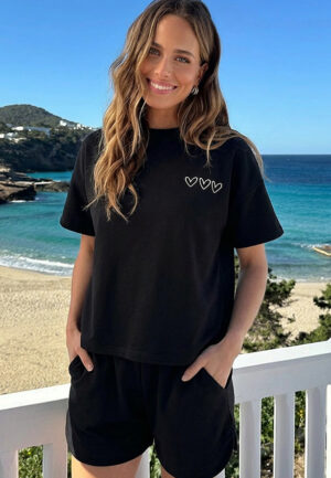 Artwork T-Shirt Hearts Embroidery Zwart