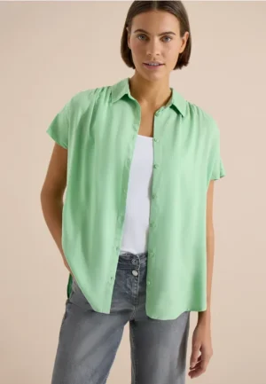 Basic blouse met overhemdkraag in effen kleur