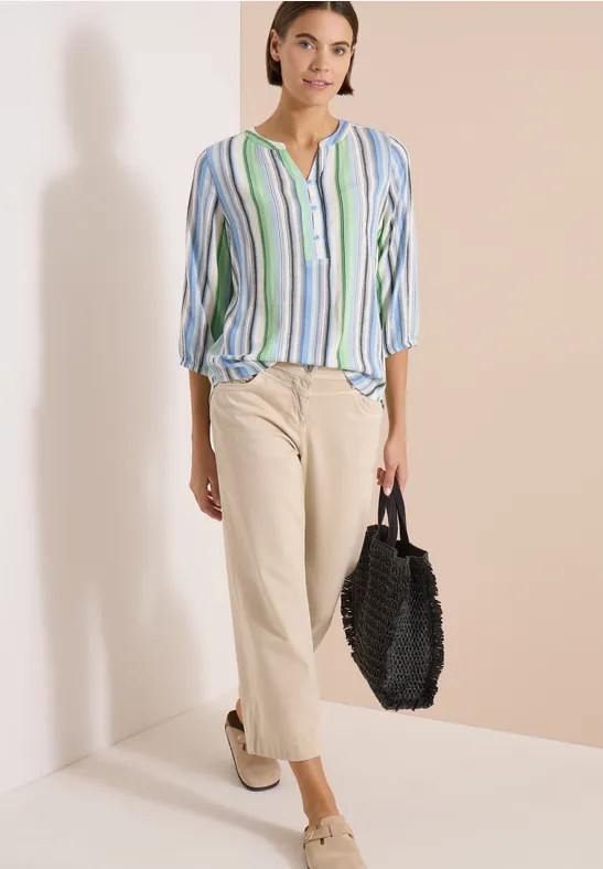 Blouse met 3/4 mouwen en meerkleurige strepen