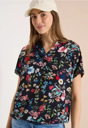 Blouse met gespleten hals en bloemenpatroon