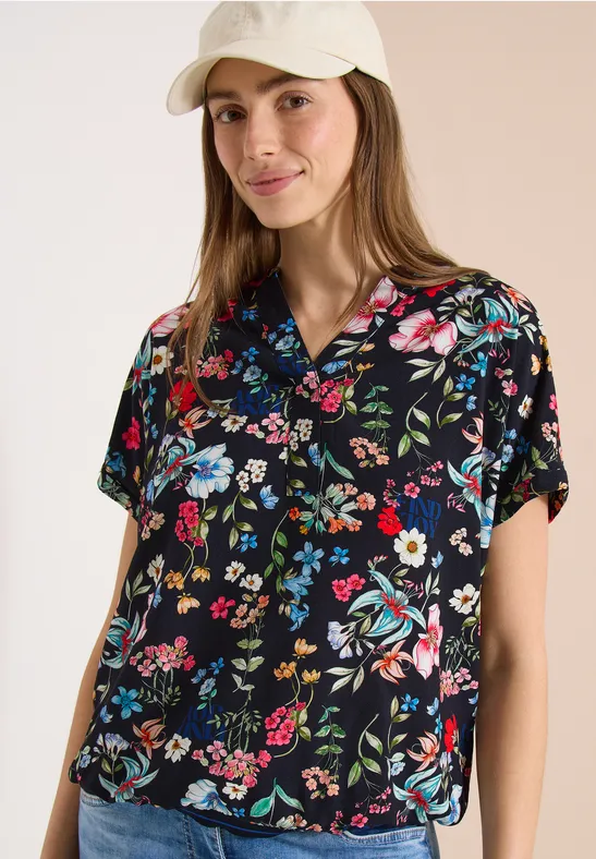 Blouse met gespleten hals en bloemenpatroon