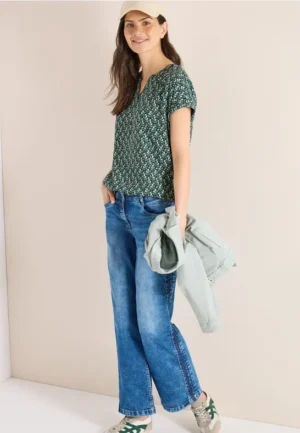 Blouse met gespleten hals en minimale print