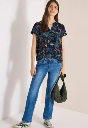 Blouse met gespleten hals en print