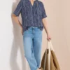 Blouse met gespleten hals en strepen