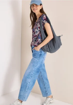 Blouse met gespleten hals en structuurmix