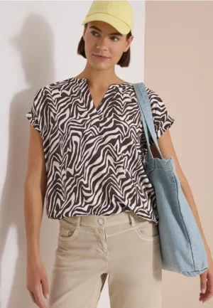 Blouse met gespleten hals en zebraprint