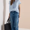 Blouse met gespleten hals in mousseline