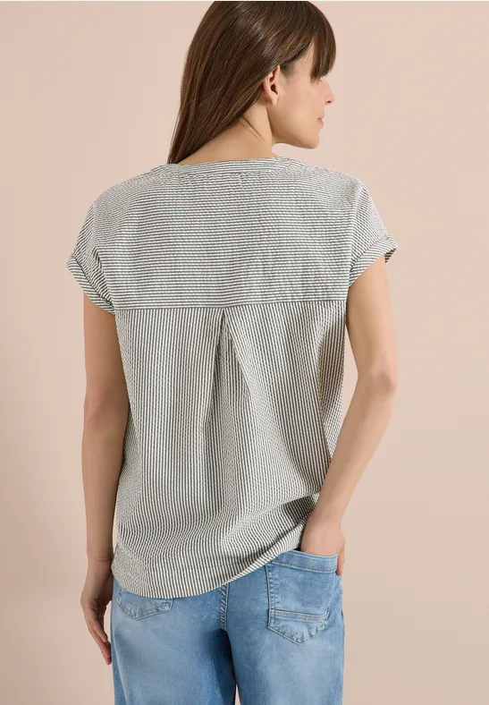 Blouse met gespleten hals in seersucker kwaliteit - Afbeelding 3