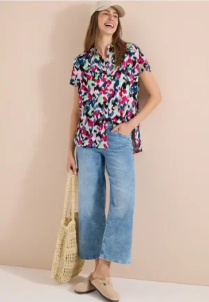 Blouse met hangende schouder en print -