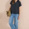 Blouse met hangende schouder in linnen