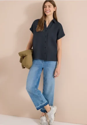 Blouse met hangende schouder in linnen