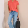Blouse met korte mouwen en gespleten hals