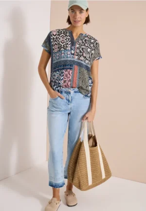 Blouse met korte mouwen en patchworkprint