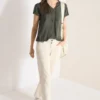 Blouse met korte mouwen en structuurmix
