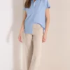 Blouse met korte mouwen in chambraykwaliteit