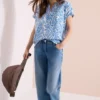 Blouse met korte mouwen in seersucker kwaliteit