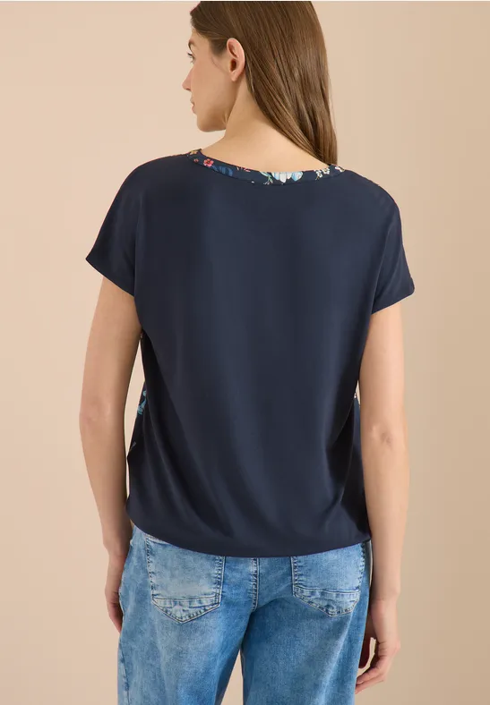 Blouse met korte mouwen, structuurmix en print - Afbeelding 3