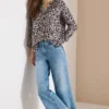 Blouse met leopatroon in linnenmix
