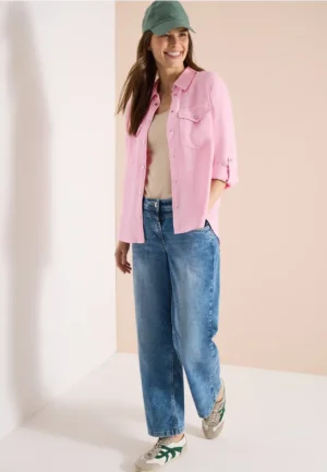 Blouse met overhemdkraag en omslag