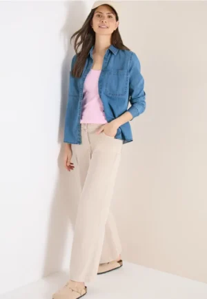 Blouse met overhemdkraag in denimlook