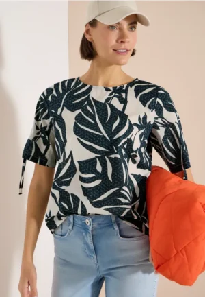 Blouse met ronde hals en rimpels