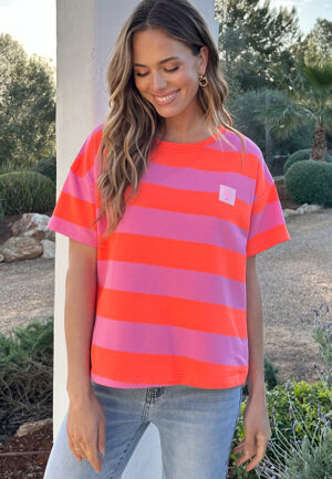 Cotton Strepen Shirt Dames Oranje Roze