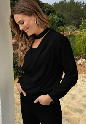 Alternative view of Draped Waterfall Blouse Zwart