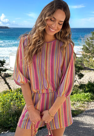 Gestreepte Pofmouw Top Multicolor