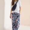 High Waist broek met Wide Legs en print