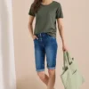 High Waist denim shorts met slanke pijpen in Slim Fit