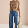 High Waist jeans met Wide Legs en borduursel