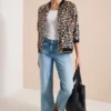 Lichtgewicht blouson met rits en leoprint