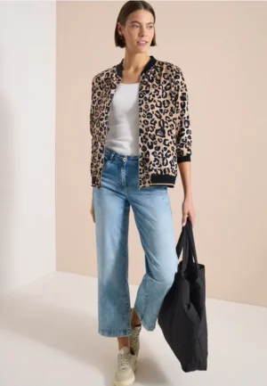 Lichtgewicht blouson met rits en leoprint