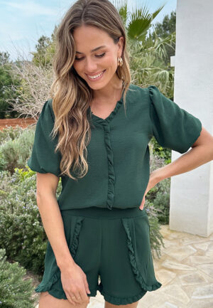 Maevy Ruffle Blouse Emerald