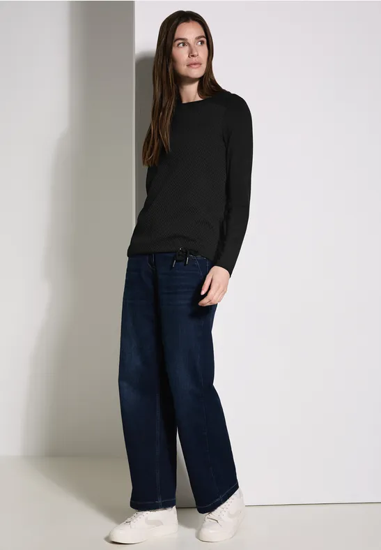 Materiaalmix shirt met lange mouwen