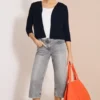 Open jas met 3/4 mouwen in ajour-look